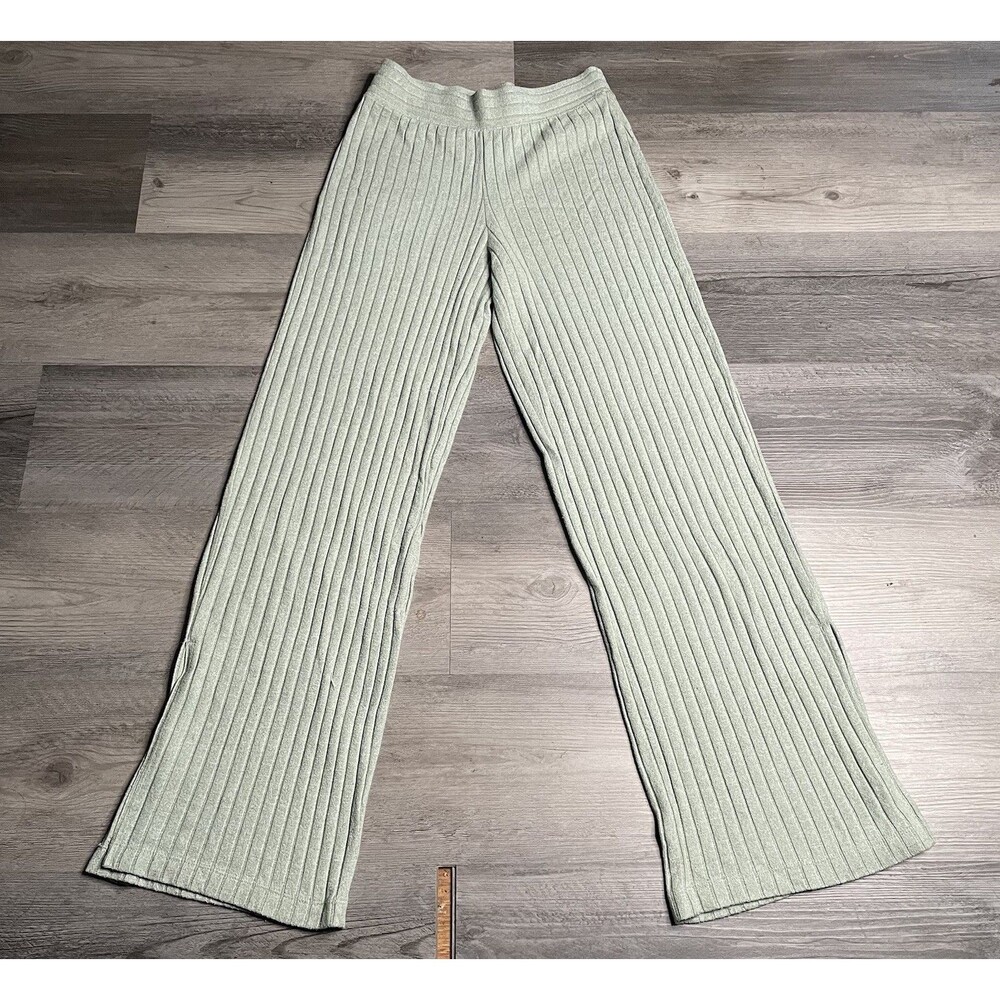 Gilly Hicks Ribbed Wide Leg Lounge Pants Sage Green Womens Sz XS Comfort Knit